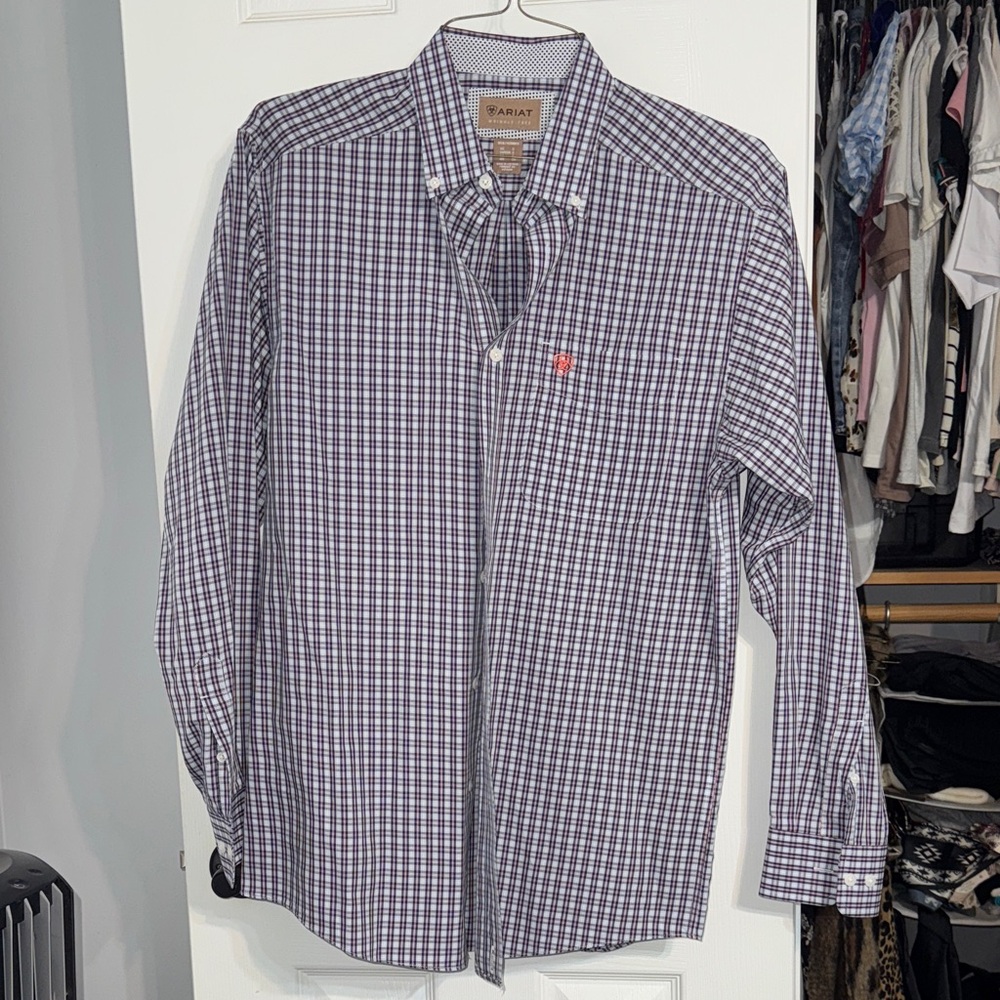 Ariat Men's Navy and White Plaid Shirt